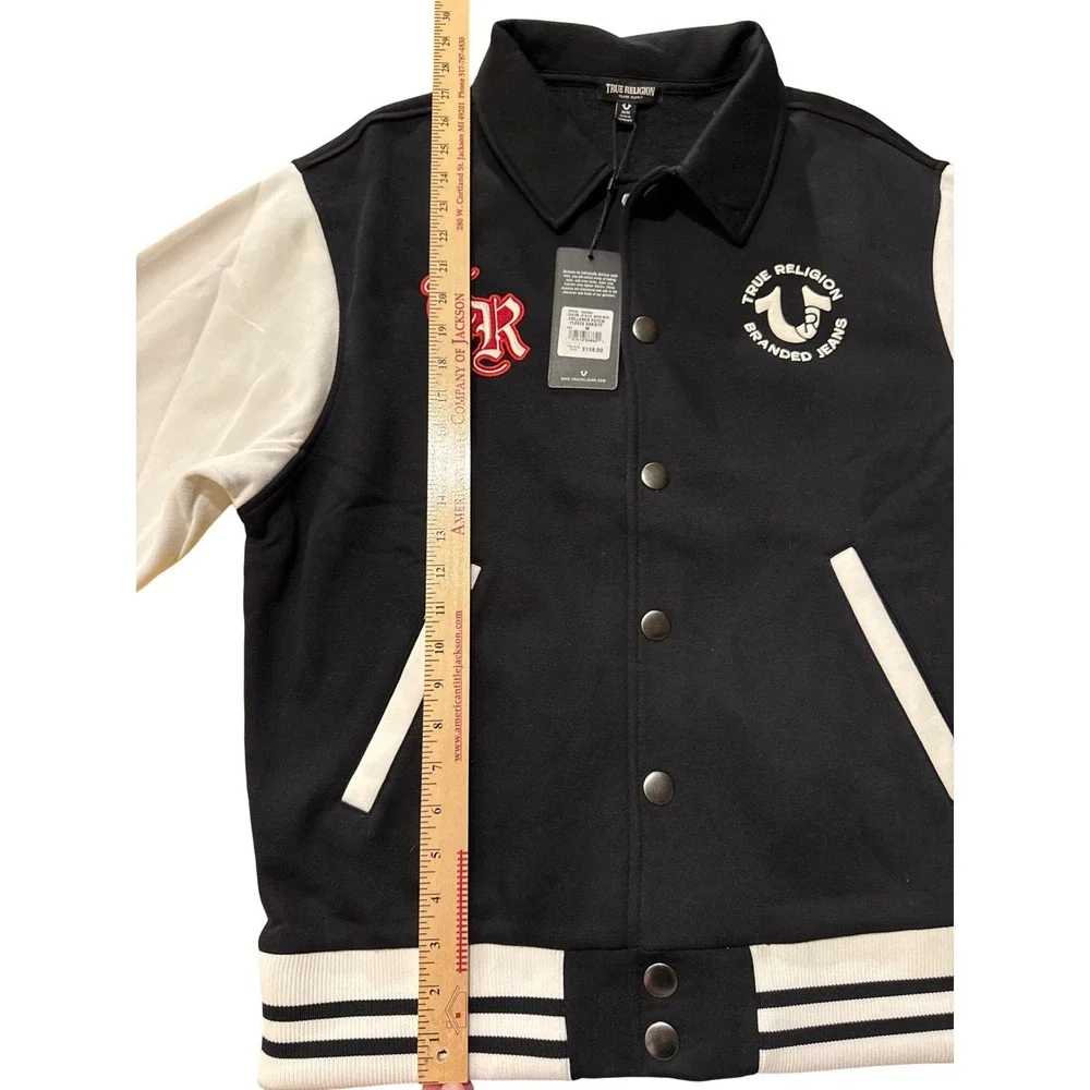 NEW True Religion Varsity Jacket Large‎ NWT Black White Buddha Fleece Size M